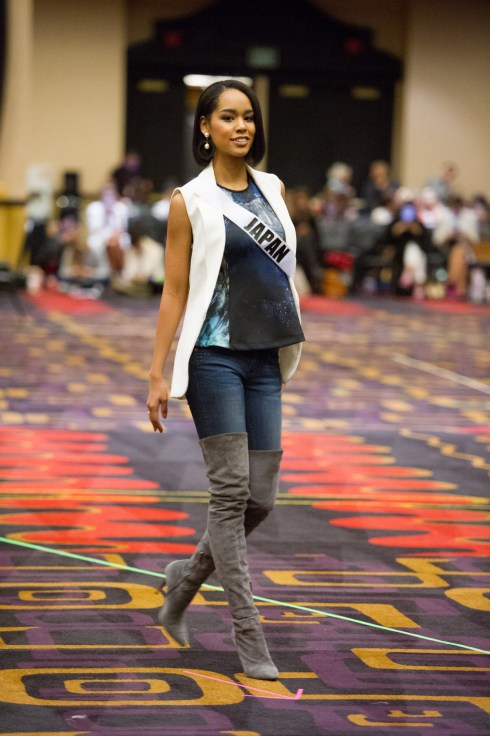 Ariana Miyamoto, Miss Universe Japan 2015, rehearses for the upcoming Miss Universe Universe Telecast while at Planet Hollywood Resort and Casino.